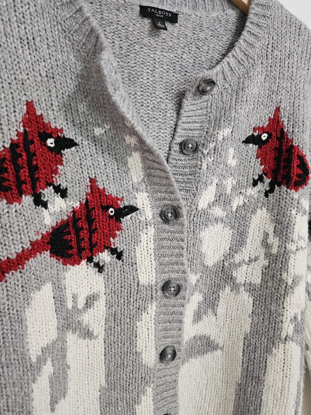 Talbots Wool Blend Cream Knit Cardigan Sweater Red Cardinal Size Small - Picture 5 of 9